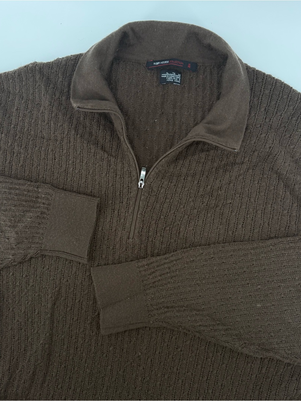Nike Golf Tiger Woods Collection Sweater Mens XL Brown Wool Quarter Zip Knit